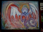 This creature was designed by me at age 5, and painted on canvas by my Grandmother.