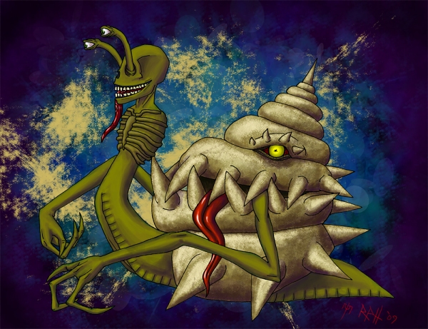 Highly creative and creepy merging of gastropod and humanoid!