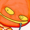 Love the dangling tongue, gnarly fingers and freaky face of this vivid orange monster!