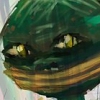 This cool green creature has really neat little pointed arms and spooky snake-like eyes!