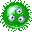 Green, spinning germs that swarm above and below you.