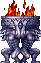 Torch-holding statues that spit small pellets.