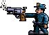 Short, pudgy policemen who pull out oversized guns.