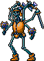 The giant six-armed skeletons aren't as powerful as they appear. They merely walk back and forth, slashing up and down.