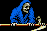 A reaper climbing up over a wall.